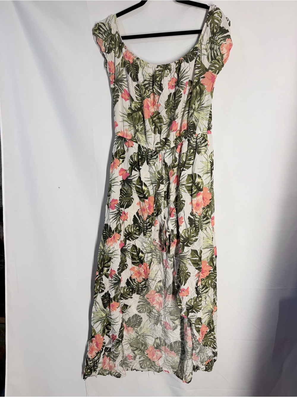 J for Justify Cream Maxi Dress with Pink Floral and Green Leaves